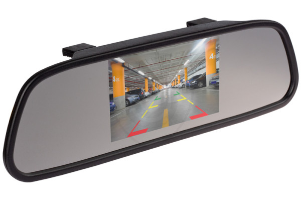 Monitor do auta v spätnom zrkadle 5″ pre cúvaciu kameru a prednú kameru