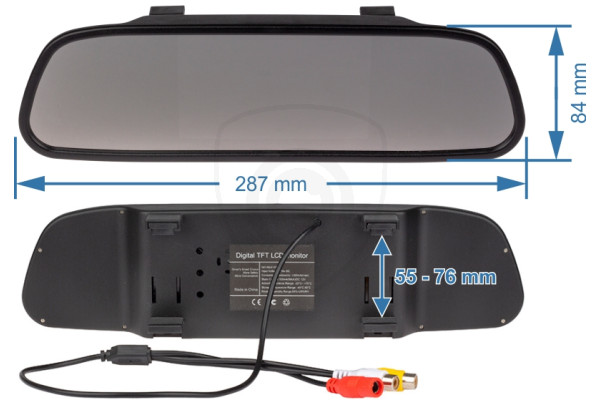rozmery monitora v spätnom zrkadle do auta pre cúvaciu kameru