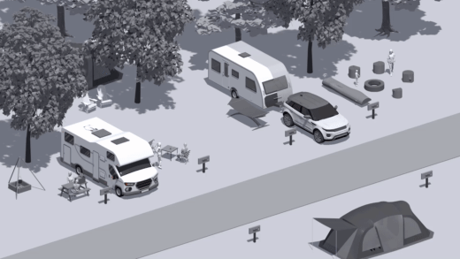 grafická video ukážka cúvania karavanu s cúvacou kamerou